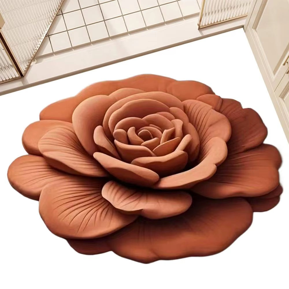 Bathroom Absorbent Floor Mat Absorbent Quick Drying Stone Mat 3D Realistic Floral Non-Slip Fast Drying Rug 15.75X15.75In For