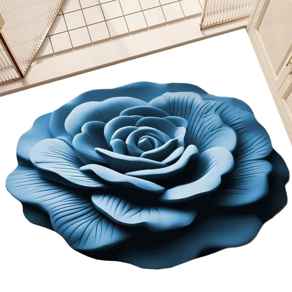 Bathroom Absorbent Floor Mat Absorbent Quick Drying Stone Mat 3D Realistic Floral Non-Slip Fast Drying Rug 15.75X15.75In For