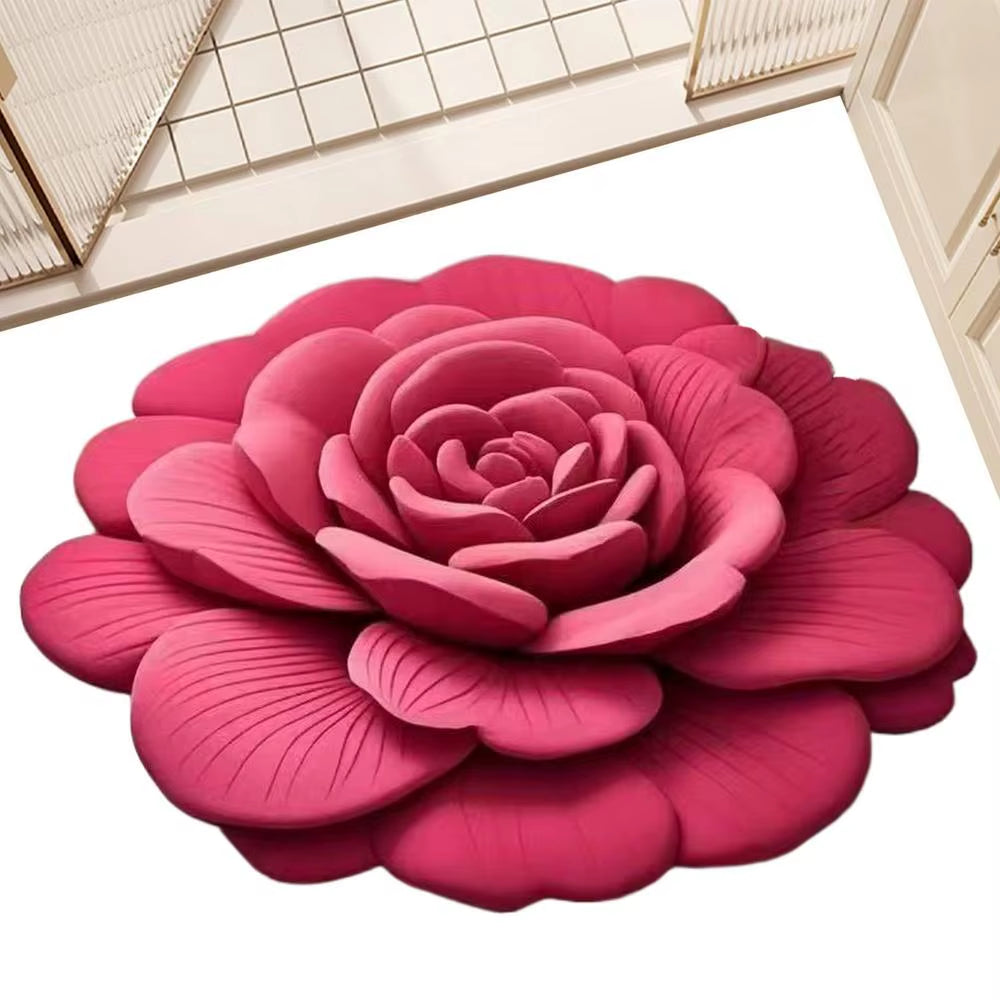 Bathroom Absorbent Floor Mat Absorbent Quick Drying Stone Mat 3D Realistic Floral Non-Slip Fast Drying Rug 15.75X15.75In For