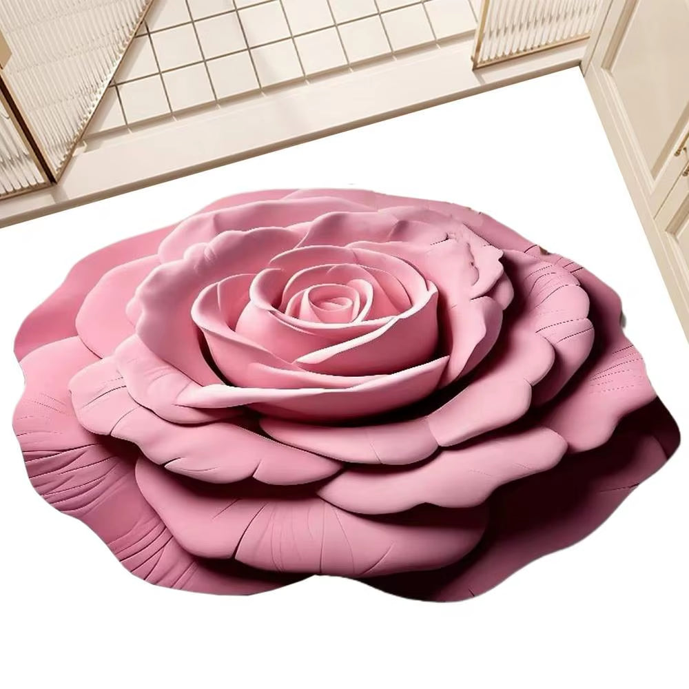 Bathroom Absorbent Floor Mat Absorbent Quick Drying Stone Mat 3D Realistic Floral Non-Slip Fast Drying Rug 15.75X15.75In For