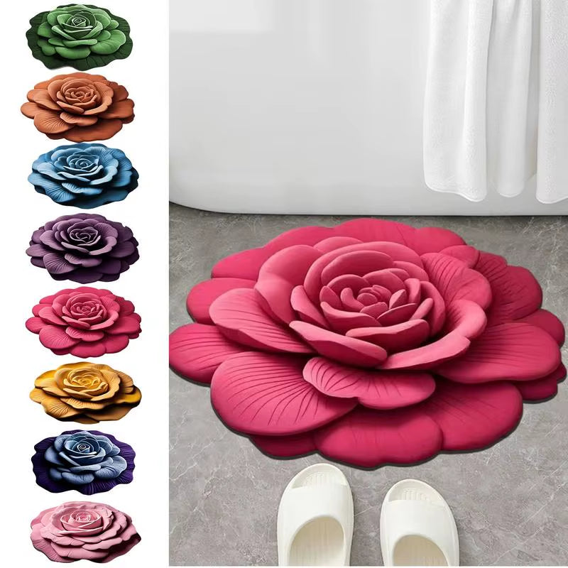 Bathroom Absorbent Floor Mat Absorbent Quick Drying Stone Mat 3D Realistic Floral Non-Slip Fast Drying Rug 15.75X15.75In For