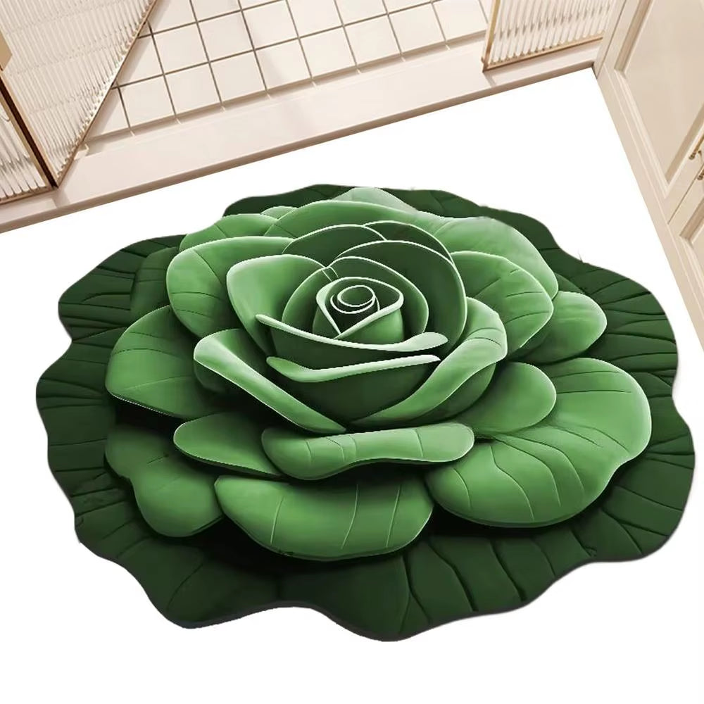 Bathroom Absorbent Floor Mat Absorbent Quick Drying Stone Mat 3D Realistic Floral Non-Slip Fast Drying Rug 15.75X15.75In For