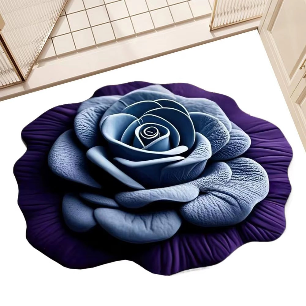 Bathroom Absorbent Floor Mat Absorbent Quick Drying Stone Mat 3D Realistic Floral Non-Slip Fast Drying Rug 15.75X15.75In For