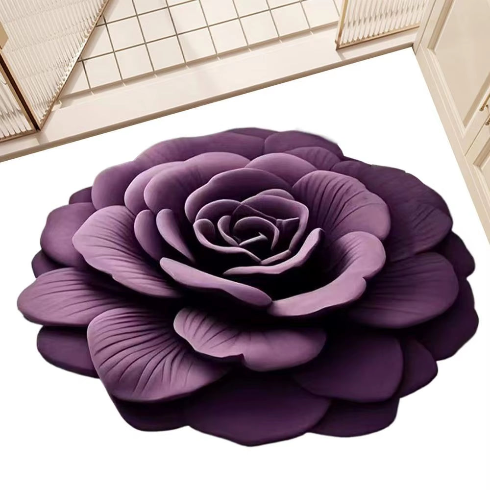Bathroom Absorbent Floor Mat Absorbent Quick Drying Stone Mat 3D Realistic Floral Non-Slip Fast Drying Rug 15.75X15.75In For