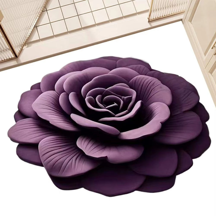 Bathroom Absorbent Floor Mat Absorbent Quick Drying Stone Mat 3D Realistic Floral Non-Slip Fast Drying Rug 15.75X15.75In For